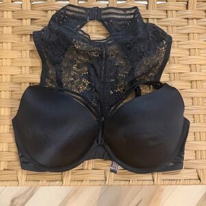 Victoria's Secret Black Push up Bra Very Sexy Crochet Lace Removbl High Neck 32D